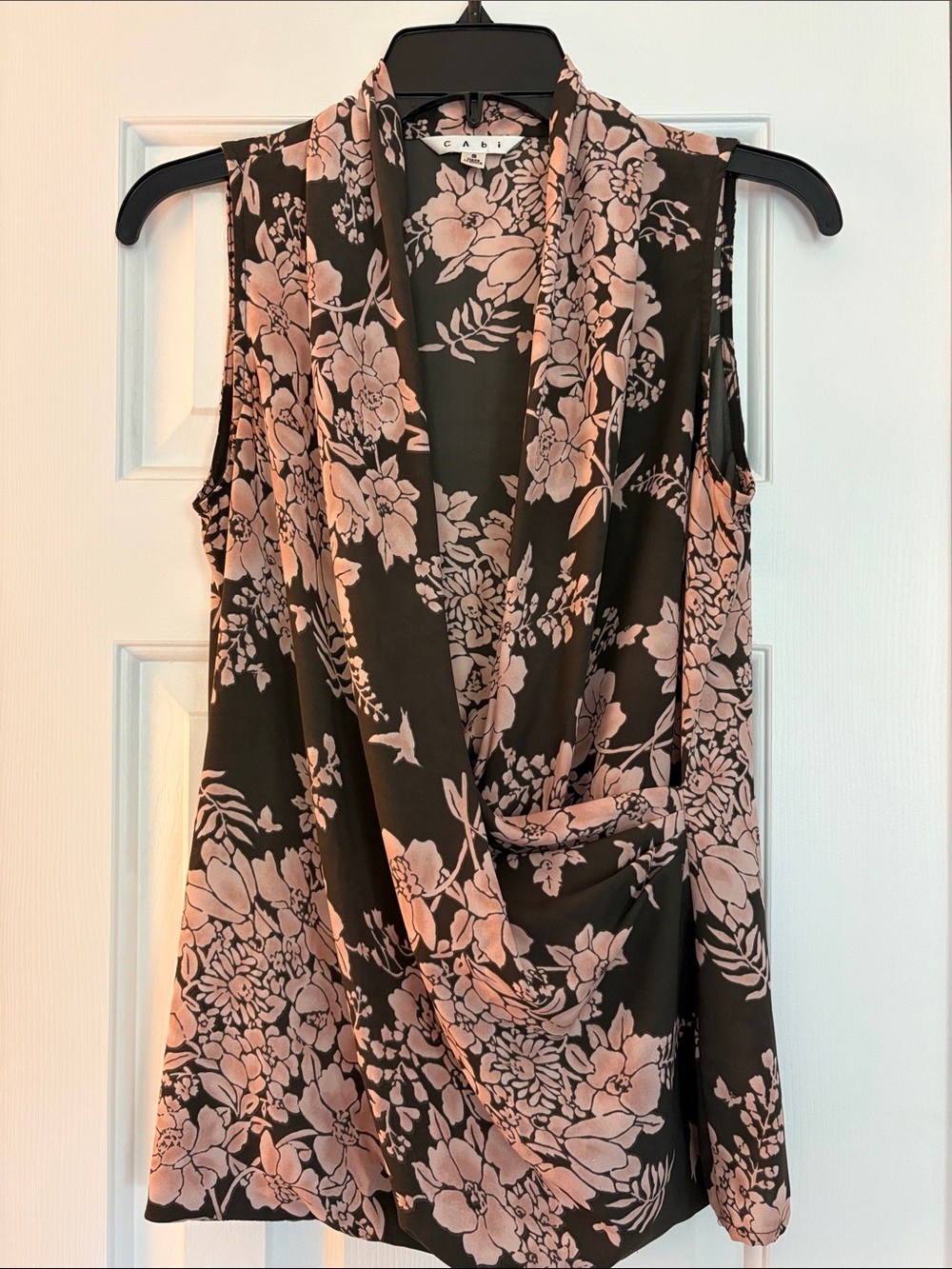 CAbi Black & Pink Floral Draped Sleeveless Camisole